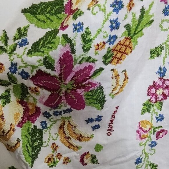 Farm Rio Maxi Dress XL Tropical Romance Needlepoint Cut-Out Linen White Floral - Picture 13 of 16